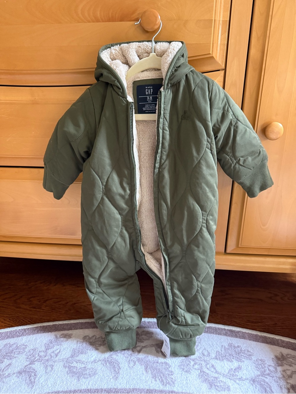 GAP Olive Green Quilted Fleece-Lined Baby Footie with Hood